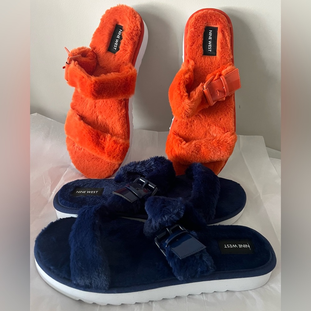 Brand New Nine West size 11 Fizzy Sandals Orange and Dark Blue